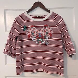 Maje Marco Striped Floral Summer T-Shirt - Size 1 - Like New!